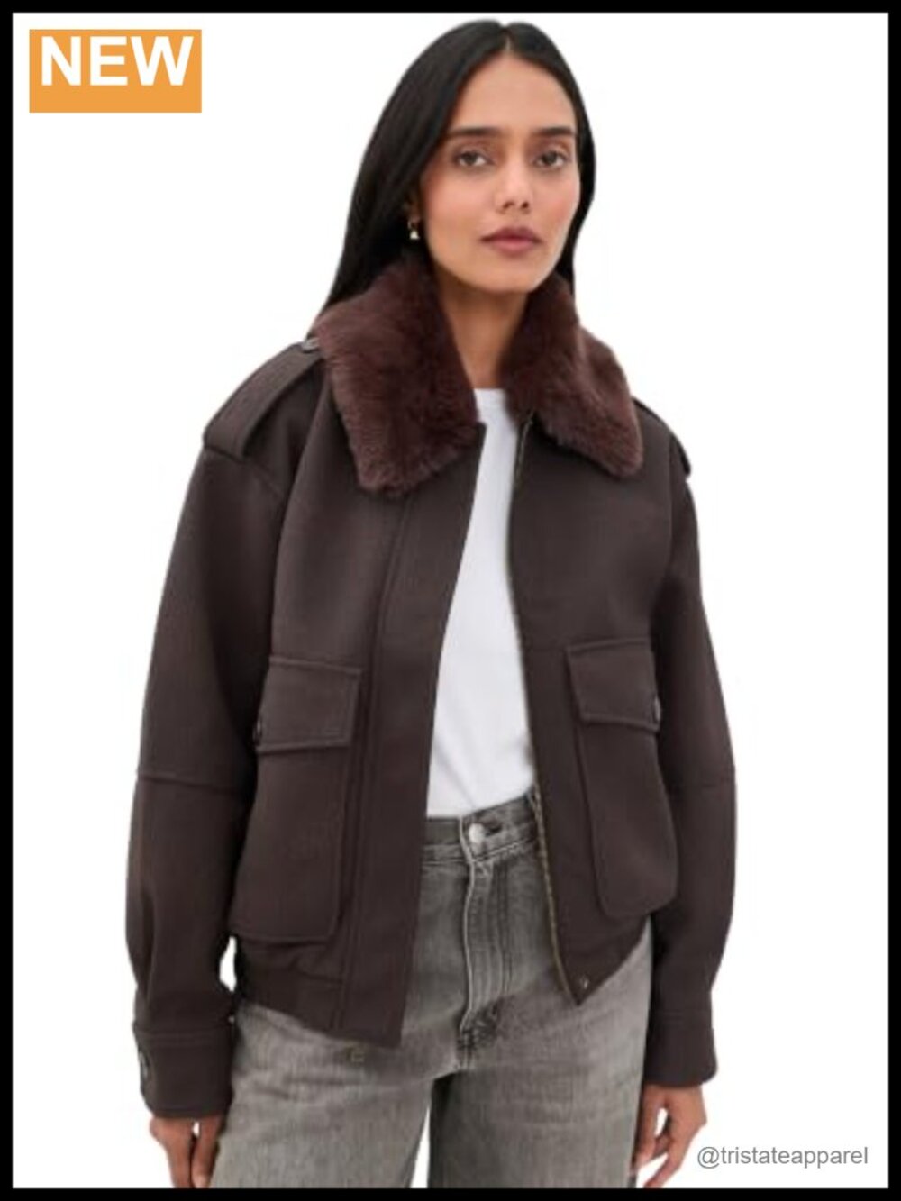 Faux Leather Bomber Jacket with Optional Faux Fur Collar